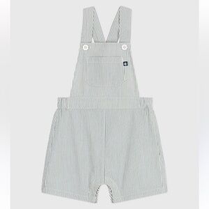 Petit Bateau Baby Cotton Searsucker Stripe Shortie Dungarees 24M
